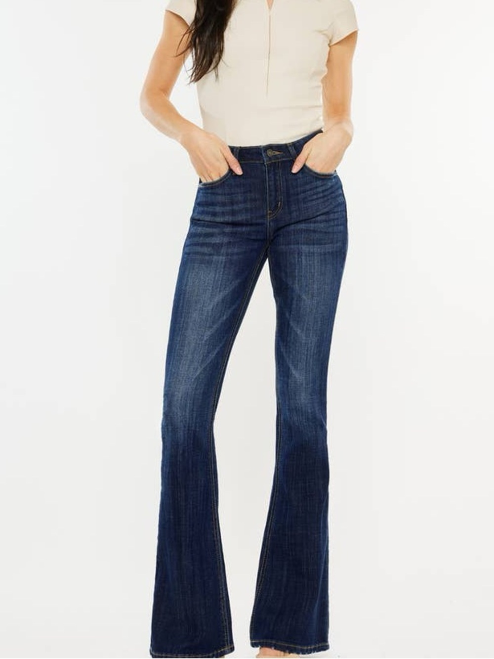 KanCan Womens 24 Celestine Mid Rise Flare Dark Wash Jeans